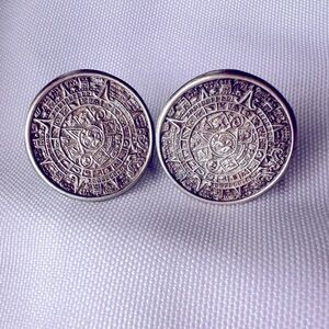 Vintage Aztec Sunstone Calendar Sterling Silver Earrings 925 Designer